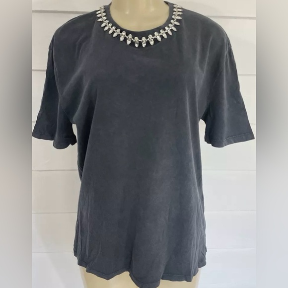 Zara Tops - Zara Blue-Gray T-Shirt Rhinestone Embellished | Short Sleeve | Medium | NWT